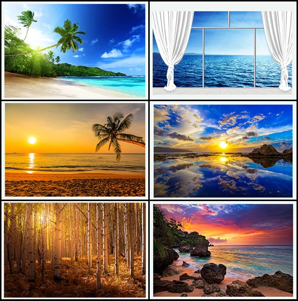 Senza cornice, dipinti su tela con paesaggi da spiaggia, immagini di mare dorato al tramonto, poster artistico da parete con palme tropicali, decorazioni per la casa