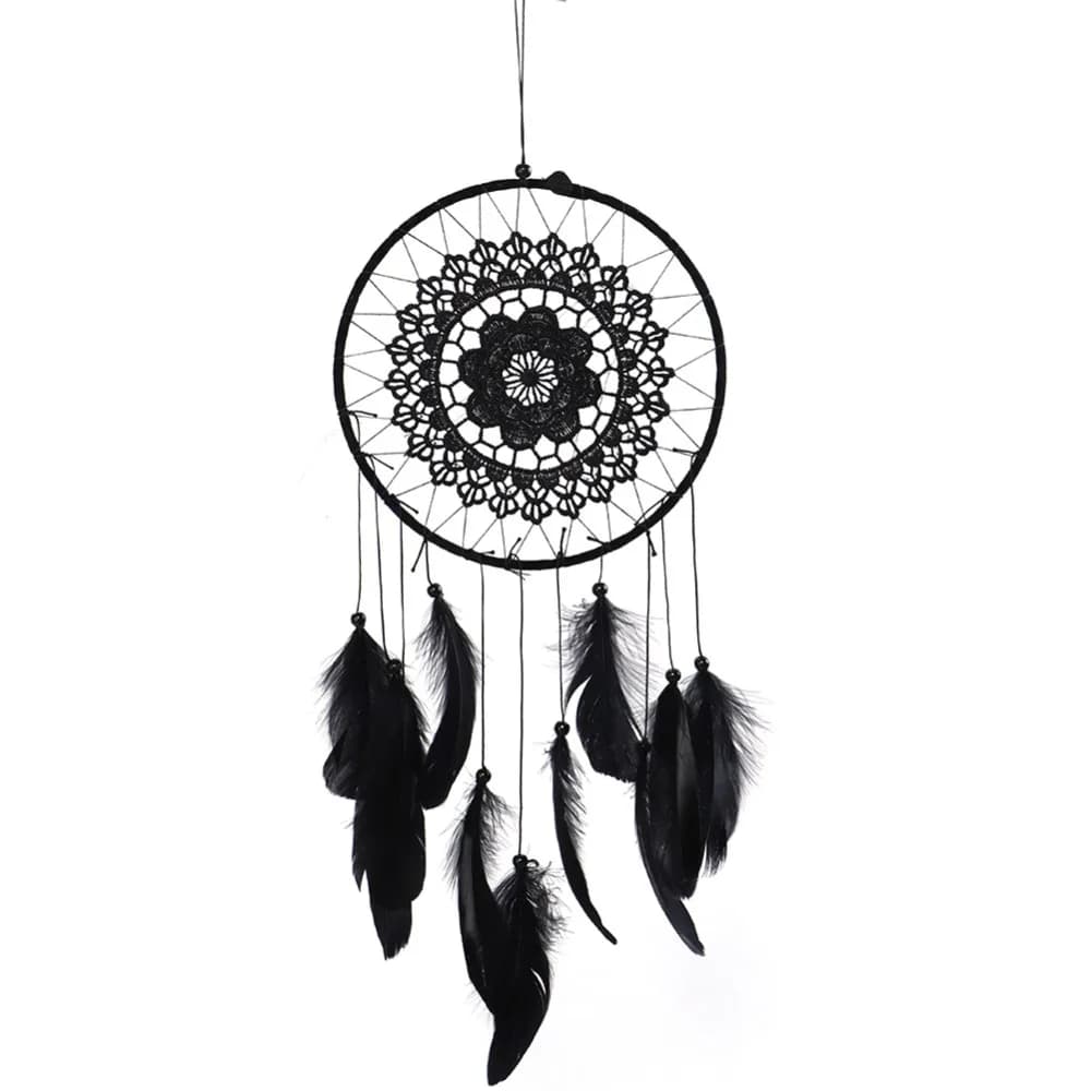 Party black Dreamcatcher Lace Dreamcatcher Woven Decor Pendant Blossom Design Dark Plumes Wall Hanging Car Decor