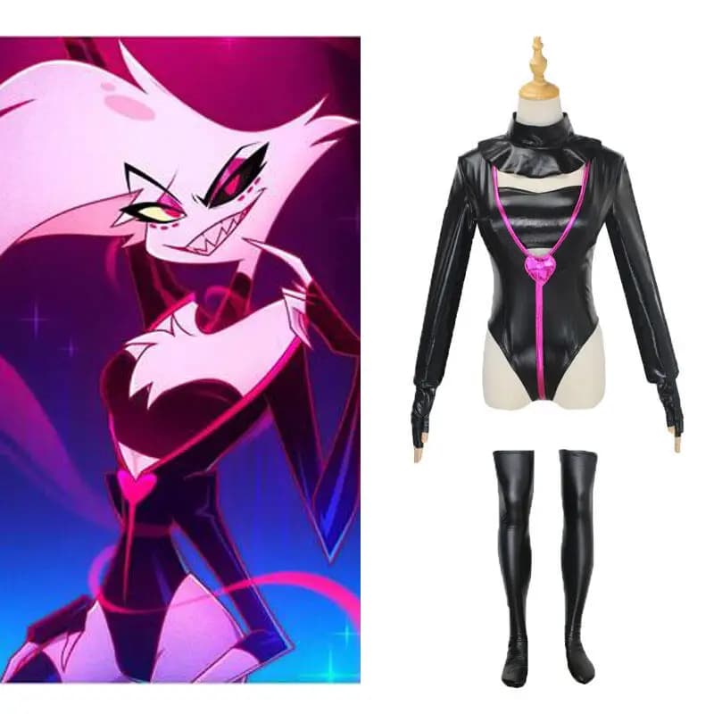 Anime Hell Inn Hotel Angel Cosplay Costume Suit Devil Angel Dust Leather Jacket Halloween Costumes for Women Anime Clothes Custo