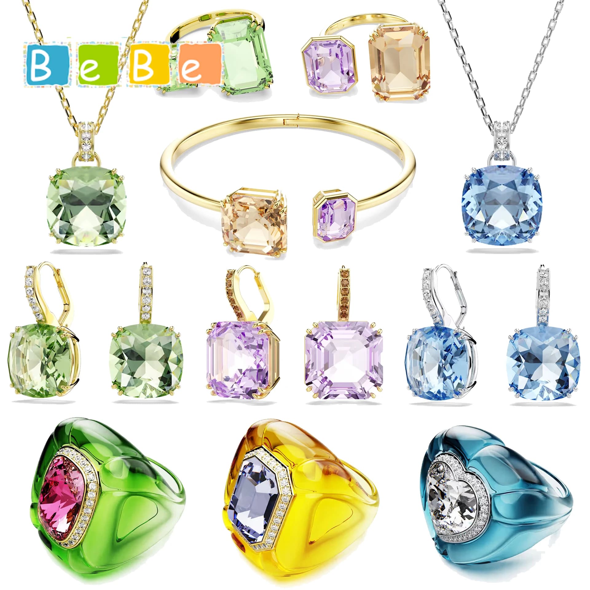 2026 Multi functional Jewelry Set Light Luxury Gold Crystal Necklace Women's Bracelet with Niche Design High end Earrings
