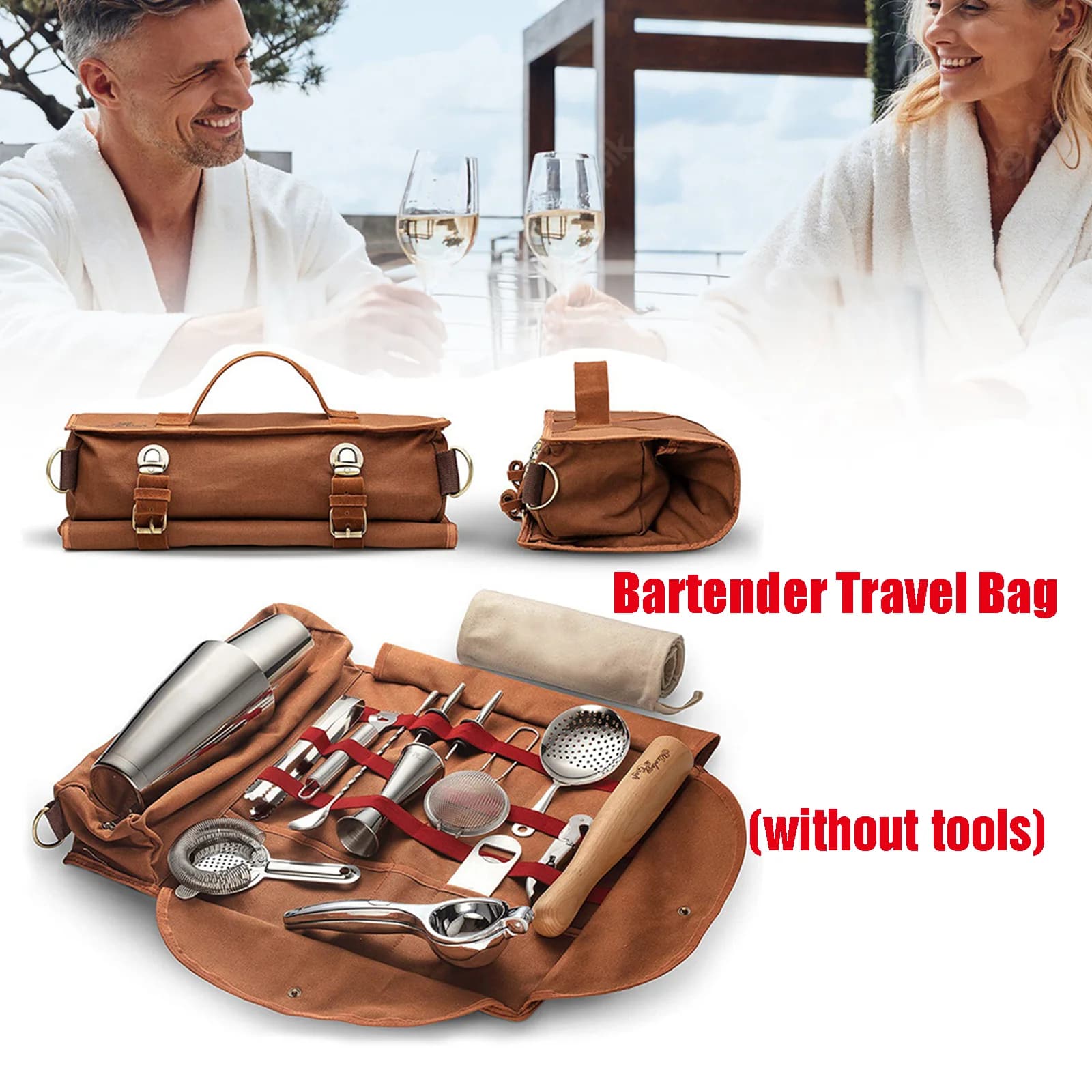 Borsa da Viaggio per Barman, Borsa Portatile in Tela, Set per Cocktail e Vino per Casa, Bar, Lavoro, Feste, Campeggio, Borsa Portaoggetti Senza Utensili