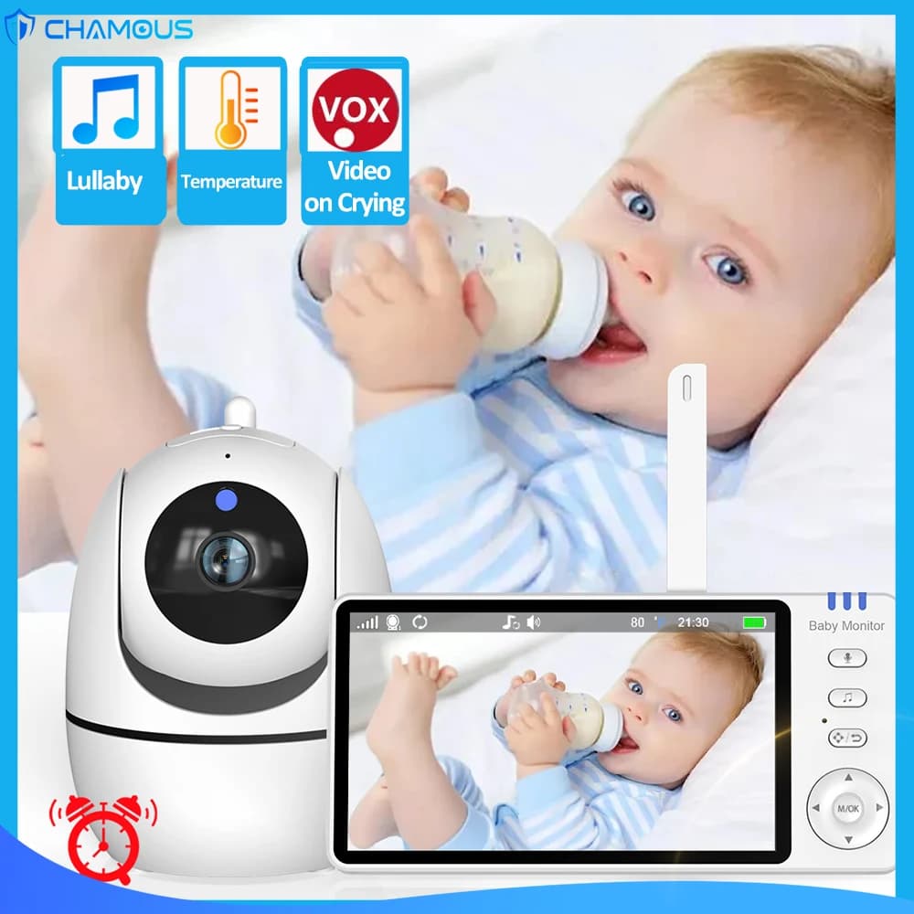 Baby Monitor Video da 5 pollici con telecamera Audio Mother Kids Surveillance Display a temperatura Audio a 2 vie 22Hrs Battey Nanny Camera