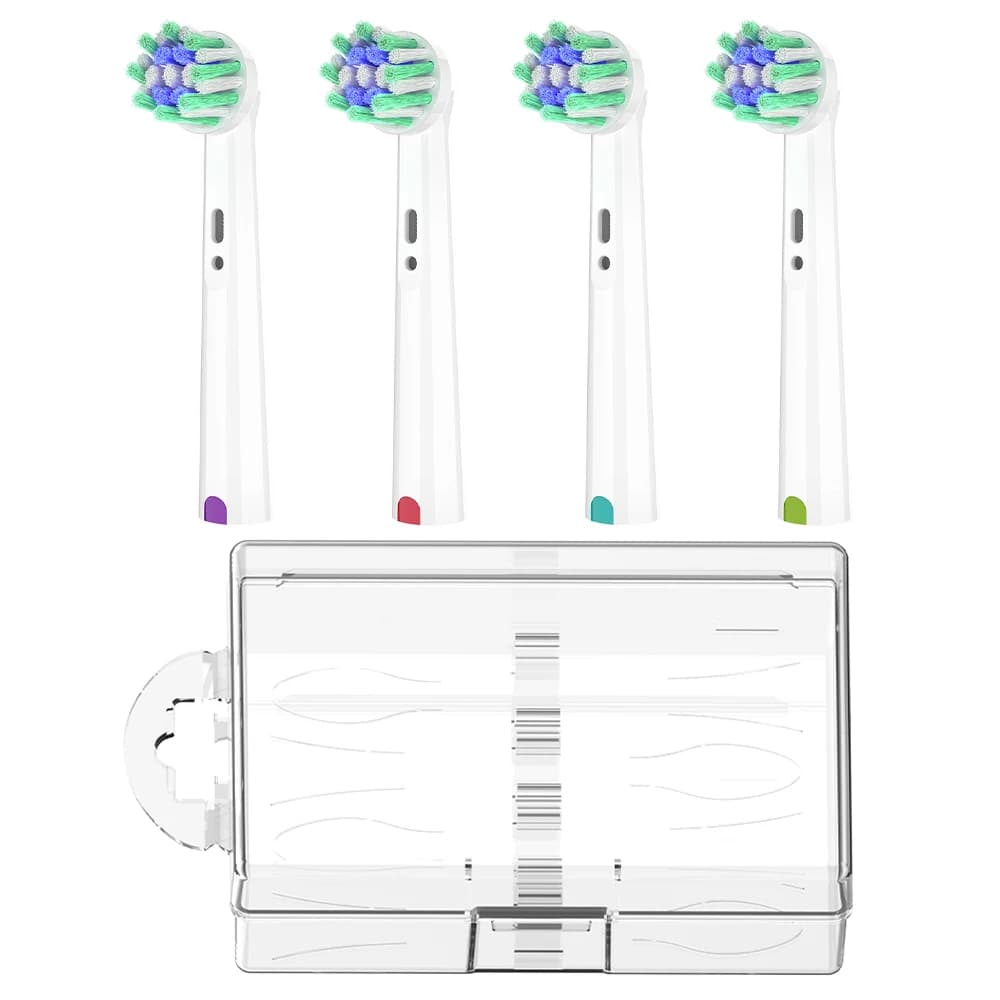 Travel box for toothbrush heads and set of 4 professional Cross Clean spare heads compatible with Oral B electric toothbrush