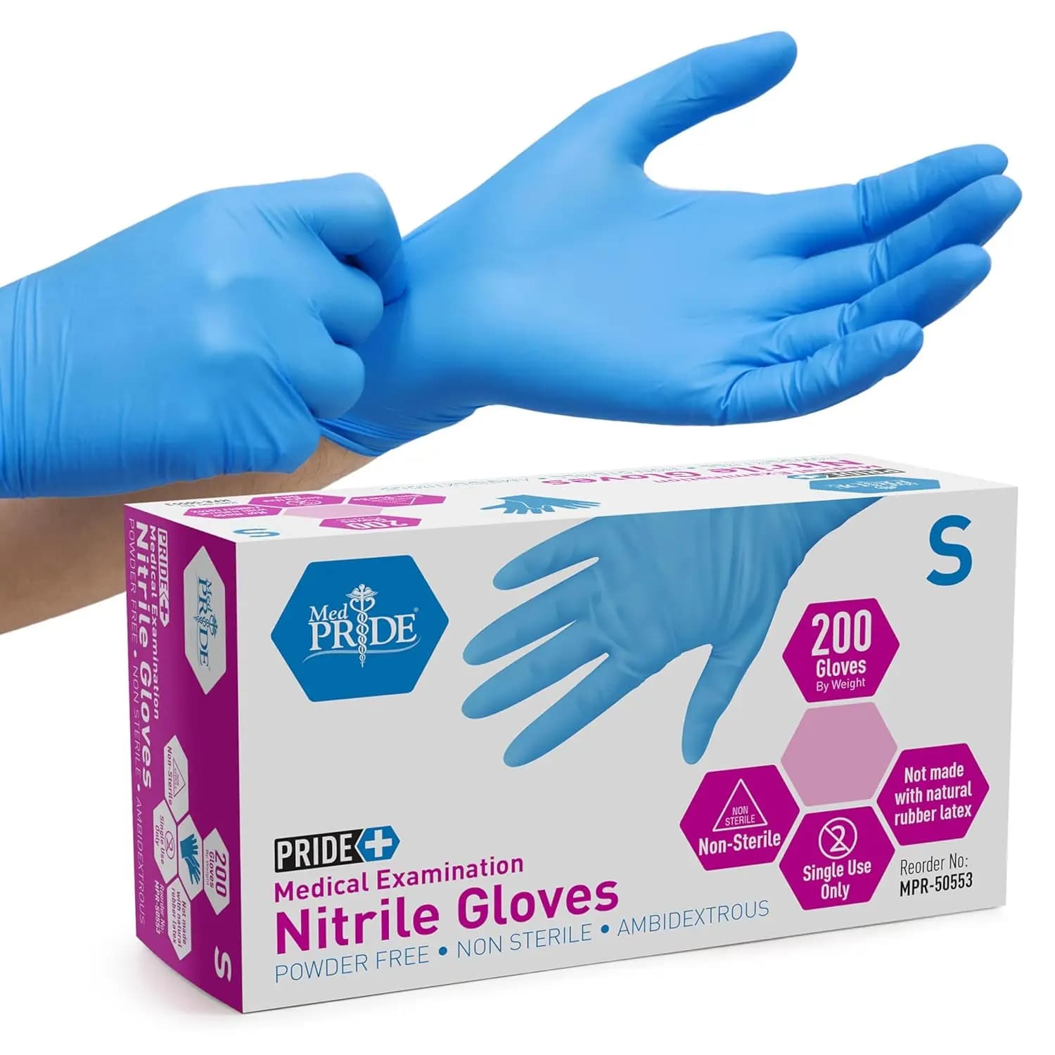 Guanti in Nitrile Blu, Confezione da 200, Resistenti e Senza Lattice, per Uso Medico, Tatuaggi, Ristorazione, Pulizie e Altro