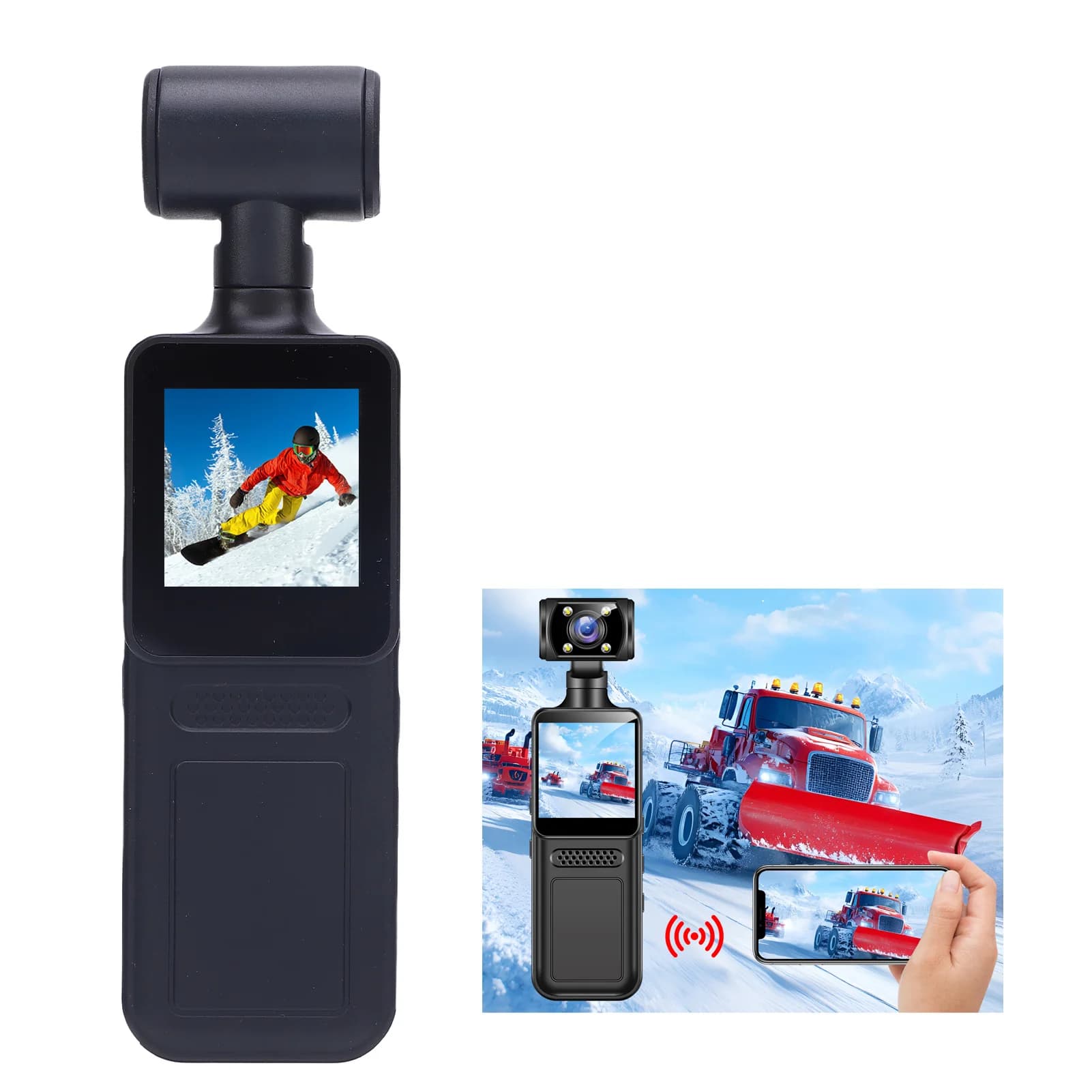Videocamera d'Azione 4K HD WiFi con Lente Rotante a 180 Gradi, Fotocamera Portatile con Luce LED e APP, Schermo da 1,3 Pollici per Sport all'Aperto e Viaggi