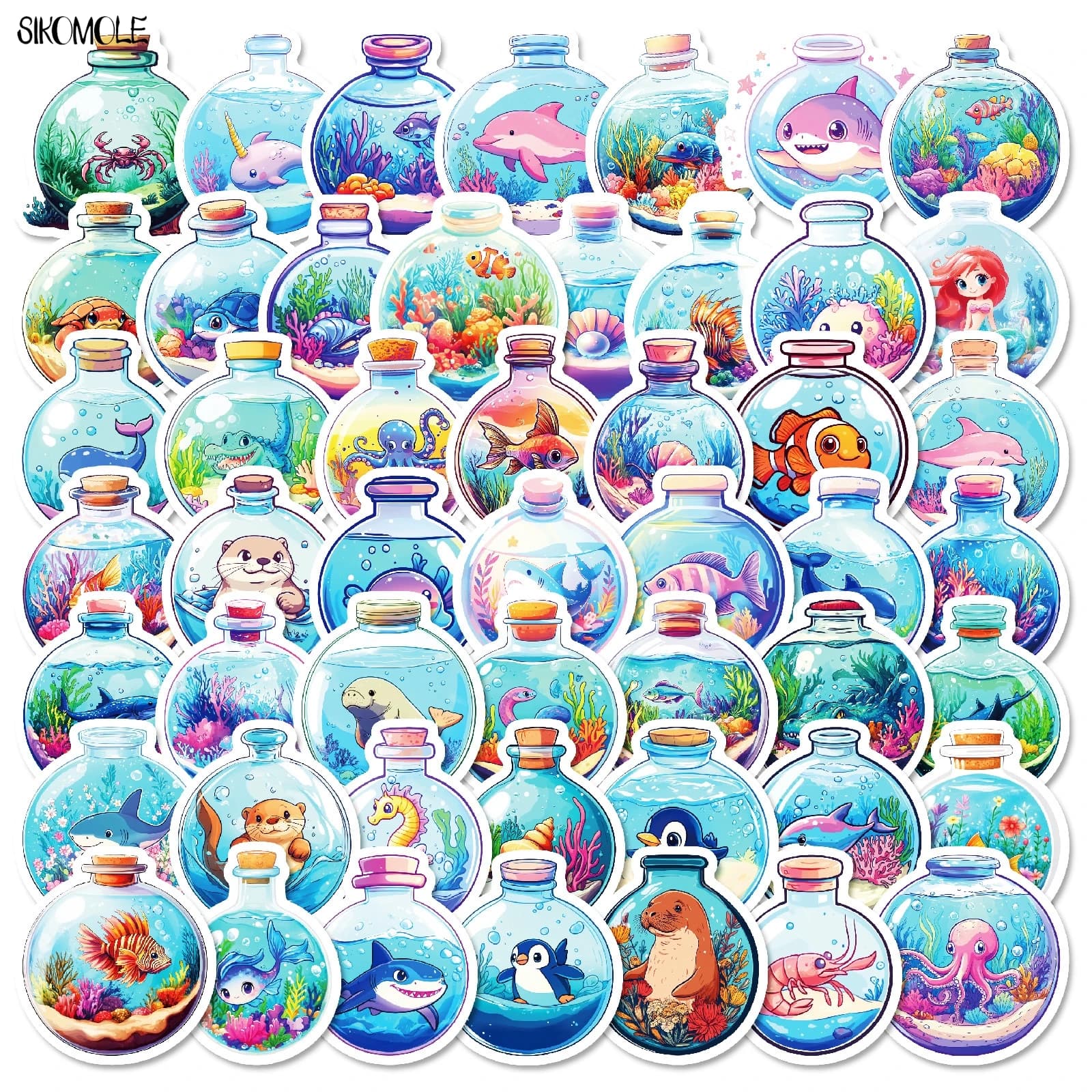 10/30/50PCS Del Fumetto Animali Marini Bottiglia PVC Graffiti Adesivi Estetica INS Decorazione FAI DA TE Giocattolo Del Capretto Bagagli Da Viaggio pacchetto di adesivi
