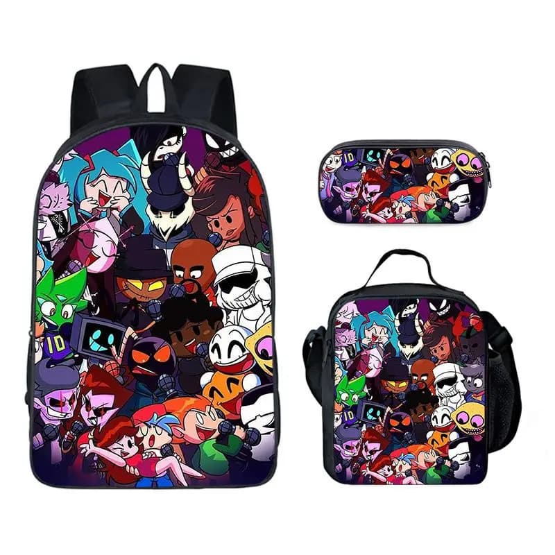 2026 Cartoon Funny Friday Night Funkin 3 pz/set Zaino 3D Stampa Studente di Scuola Bookbag Anime Laptop Daypack Lunch Bag Matita