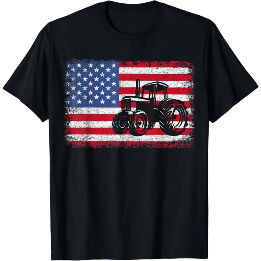 Trattori agricoli Bandiera USA Regalo agricolo patriottico T-shirt per ragazze e ragazzi T-shirt nera per bambini Ragazzi