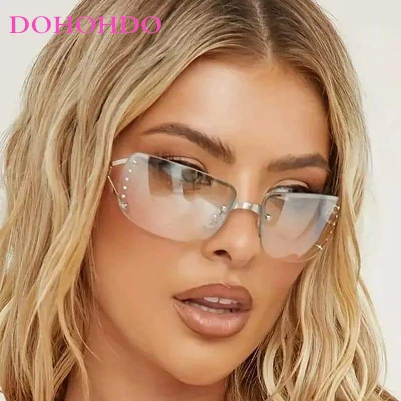 Occhiali da Sole Punk di Lusso Y2K Senza Montatura Quadrati per Donna, Design di Marca, Occhiali da Sole Trendy per Uomo, Unisex per Viaggi Estivi e Feste, Protezione UV400