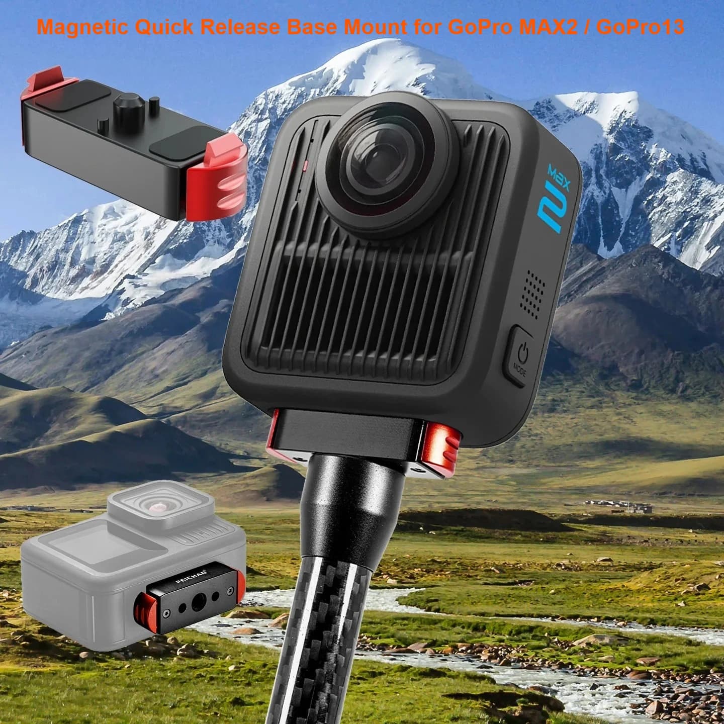Magnetic Quick Release Base Mount for GoPro MAX2 / GoPro13 Action Camera Adapter for Tripod Bicycle Clamp Sport Helmet Expansion