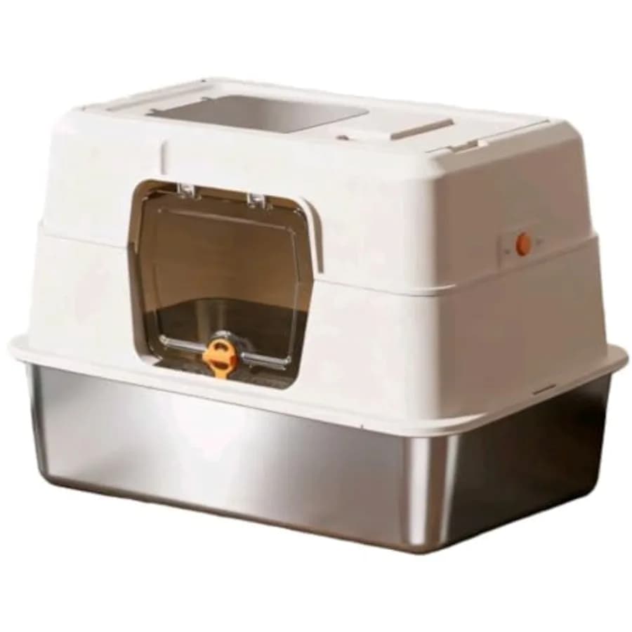 Dual Entry Enclosed Cat Litter Box with Anti-Leak Base and Non-Sticky Design for Easy Cleaning and Odor Control
