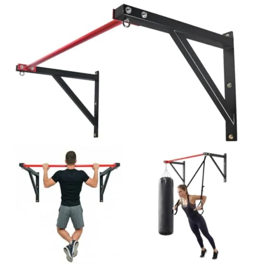 Wall Mounted Pull Up Bar for Home Gym Heavy Duty Steel Black 500 lbs Capacity with Multi-Grip Options