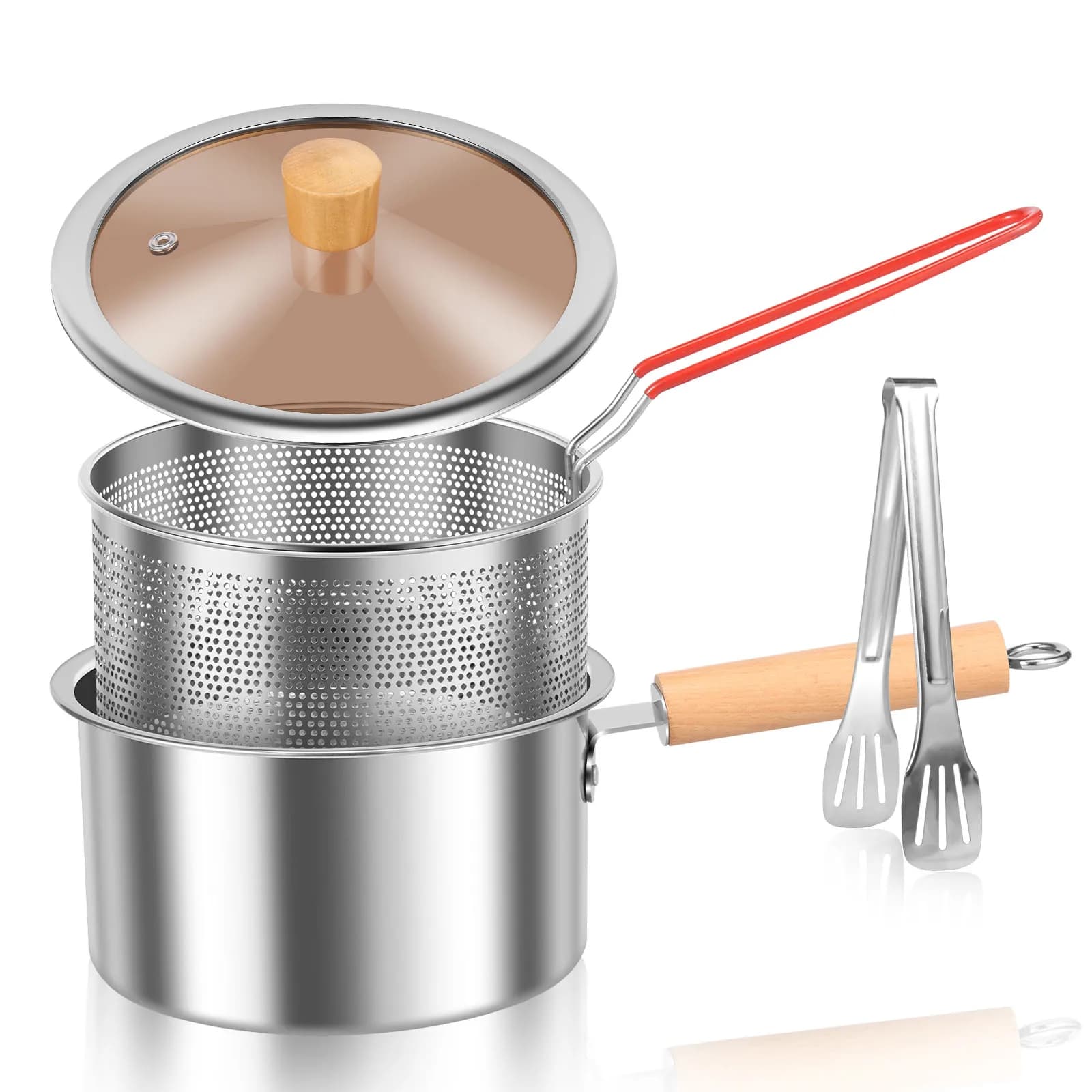 Friggitrice pentola in acciaio inox friggitrice con cestello e manico pentola portatile con coperchio friggitrice a risparmio d'olio cottura