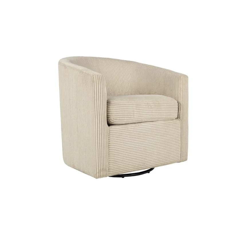 Beige Corduroy Swivel Accent Chair with U-Backrest, Plush Cushion, Metal Base – Living Room Furniture