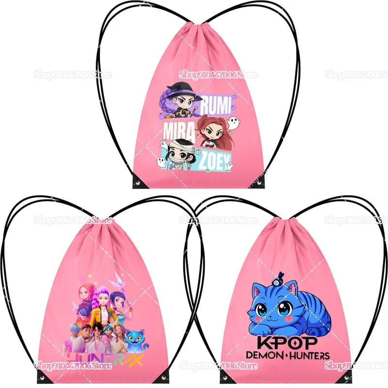 Cartoon Anime K-pop Figure Polyester Drawstring Backpack Cute Rumi Mira Zoey Draw Strings Pouch Portable Big Capacity Bags Gift