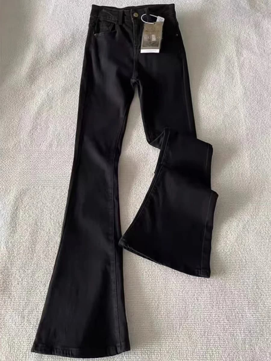High Waist Flared Jeans Women's Autumn Winter plus Size Elastic Denim Pants Straight Leg Slimming for Pear Shaped Body