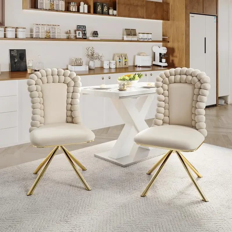 Sedie con accento in velluto in 2 pezzi - 360 ° Sedie da toeletta da pranzo girevoli imbottite con gambe in metallo dorato per camera da letto, soggiorno, sala da pranzo