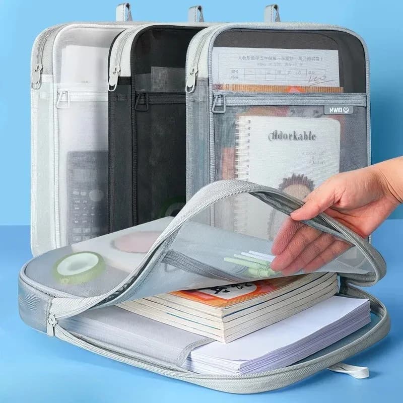 Busta Trasparente in Rete con Cerniera, Portadocumenti Multiuso in Nylon, Busta Portadocumenti Trasparente Portatile, Cartella Portadocumenti
