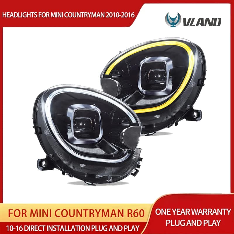 Vland Full LED Dual Beam Projector Headlights for Mini Countryman R60 2010-2016, DRL Sequential Turn Signal, Plug-and-Play Front