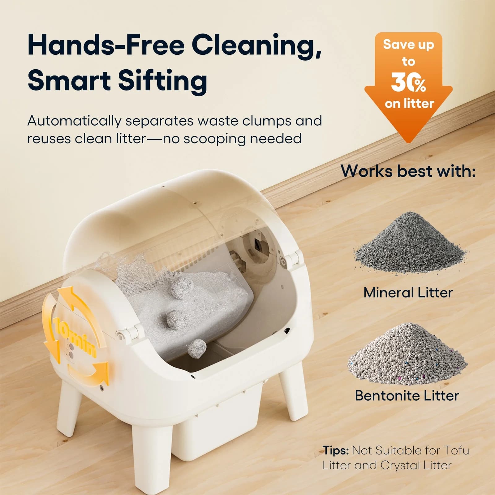 Beige Grey 12 Lite for Smart Automatic Eco-Friendly Design Cat Litter Box High Capacity Easy Clean Odor Control Cats