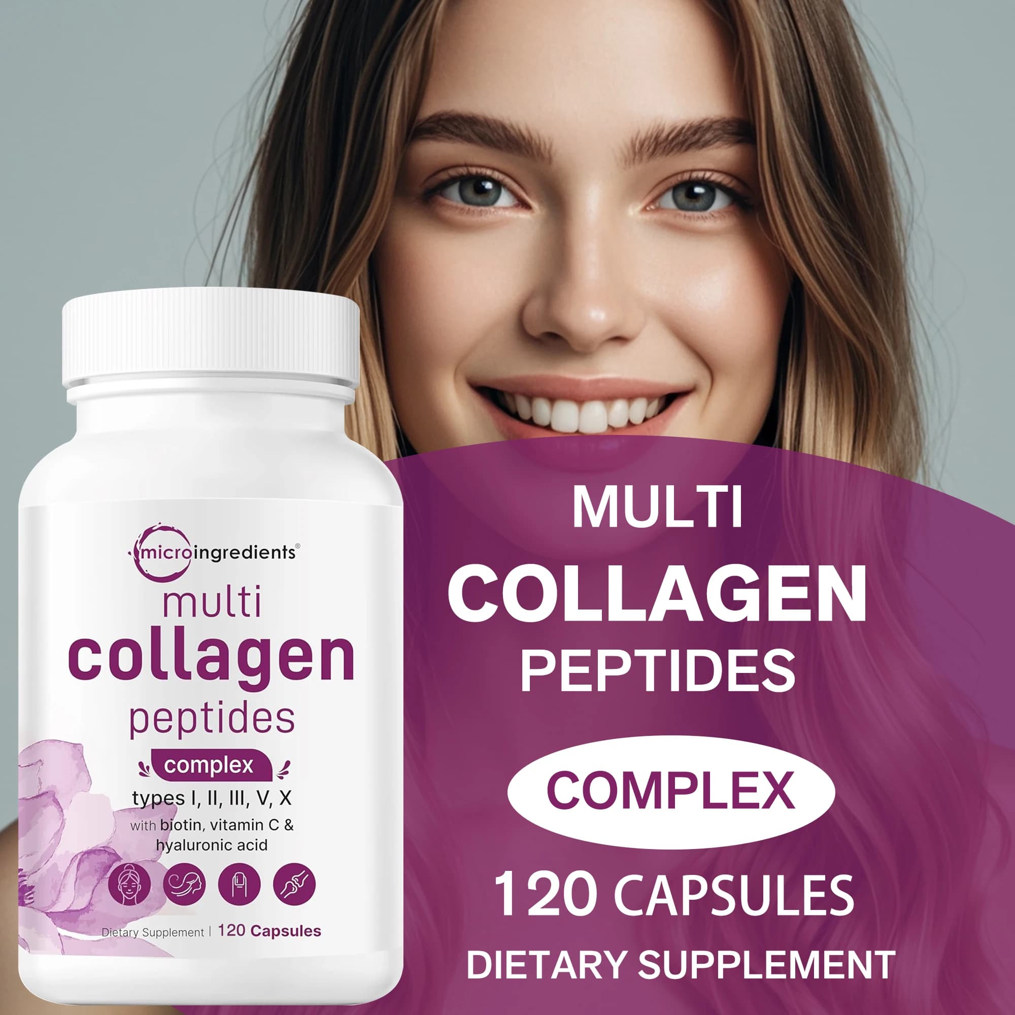 Multi Collagen Peptide Powder Tightens Skin Antiwrinkle Firmness Elasticity Moisturizes Skin Vitamin C, Hyaluronic Acid
