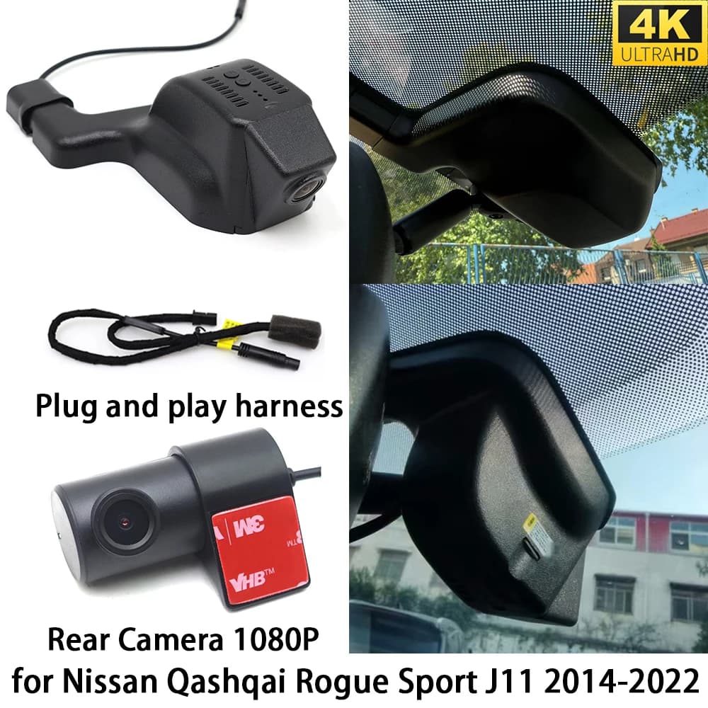 Camera DVR OEM Front and Rear for Nissan Qashqai Rogue Sport J11, Video Recorder with Wifi, Loop Registration, Night Vision 4K 256GB