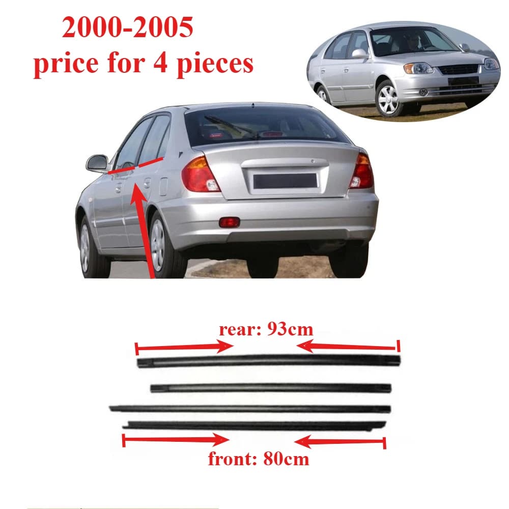 4 Pezzi Gomma per Vetro Finestra Nera per Hyundai Accent 2000-2005 Protezione Guarnizioni in Vetro WeatherStrip 82210-25000 80 cm 93 cm