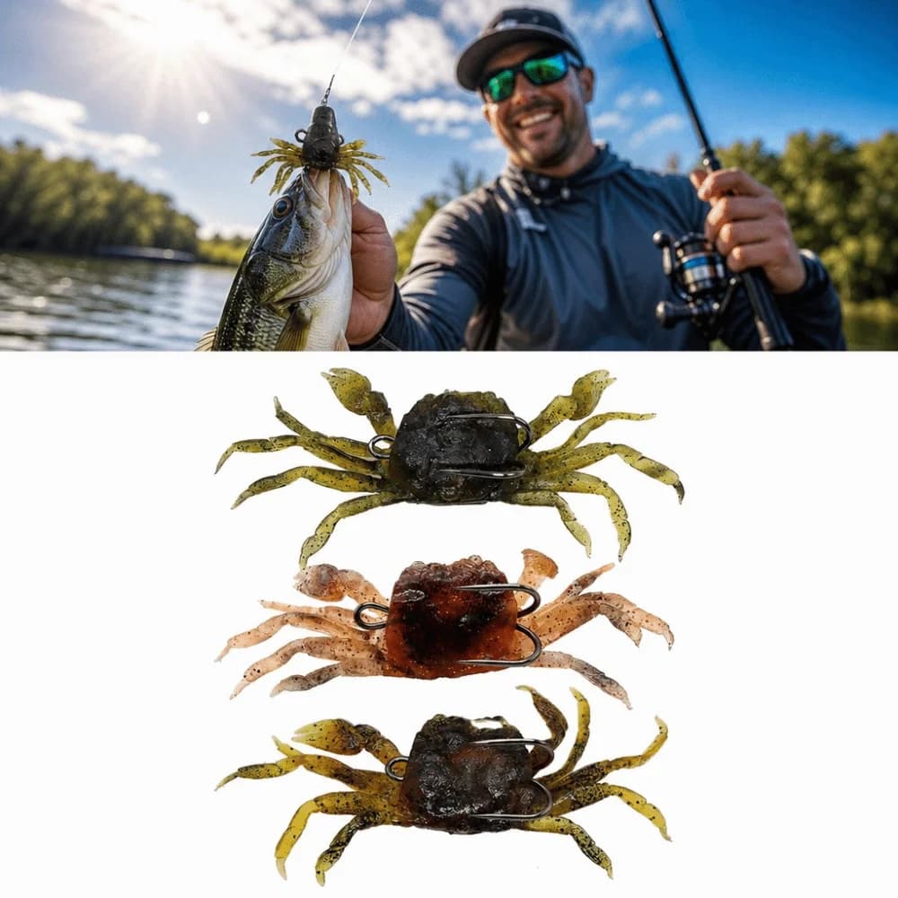 10PCS Durable Silicone Crab Lures with Double Hooks 3 Colors Crab Baits 10cm 34g Fishing Baits Saltwater Fishing