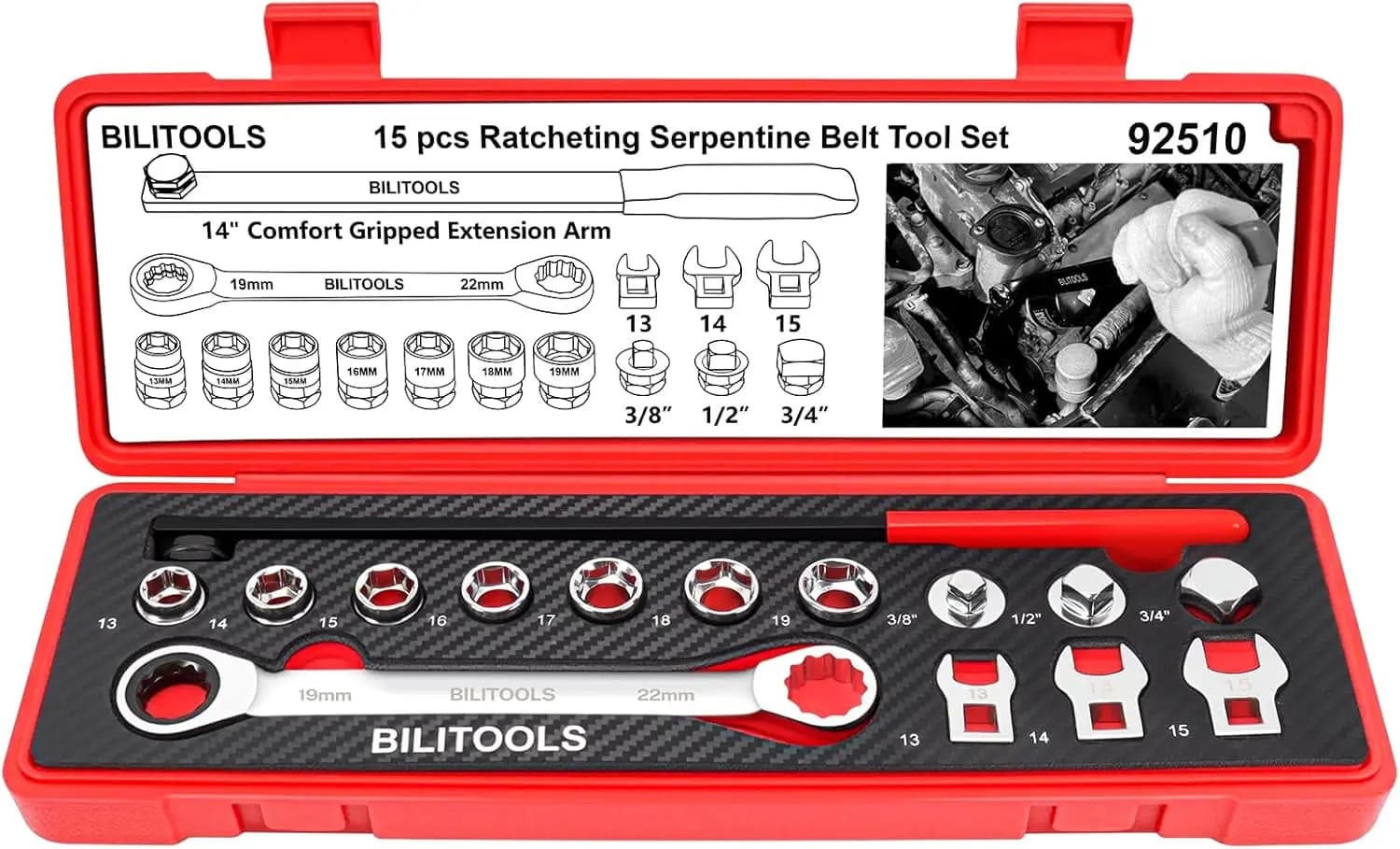 15-piece universal serpentine belt tool set with hatch key for car maintenance - Easy DIY auto repair kit