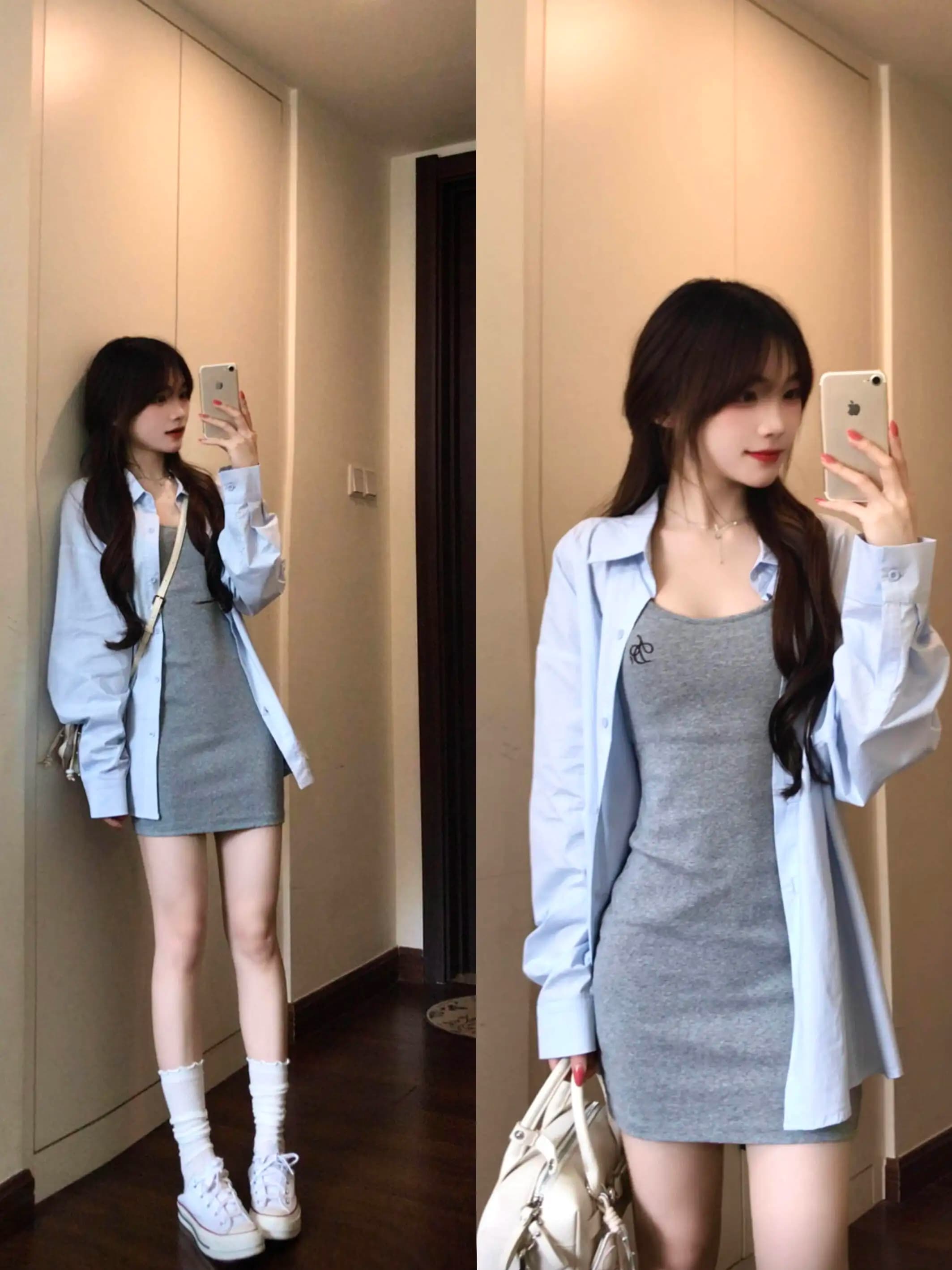 Camicia Giacca Lunga Blu Sottile da Donna Primavera Estate, Stile Coreano, Protezione Solare, Casual, per il Lavoro