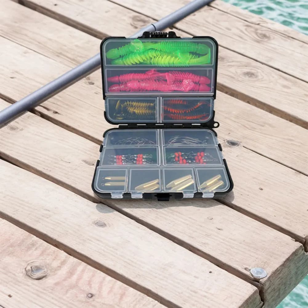 Kit di Esche da Pesca a Coda a T con Scatola Porta Accessori, Set di Esche Morbide per Attrezzatura da Pesca