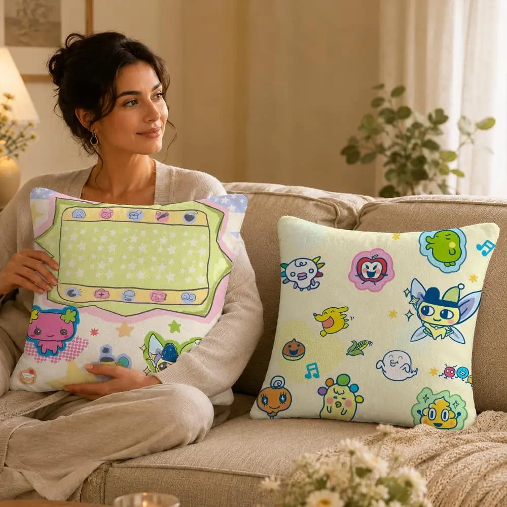 Toy T-Tamagotchi Cushion Cover Soft Plush Pillow Cover Washable Square Cushion Case for Sofa Bed Chair Home