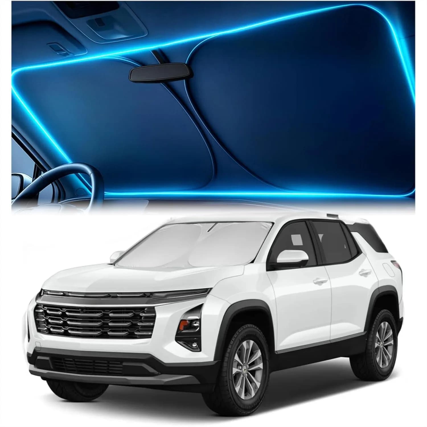 Parasole su Misura per Parabrezza Chevy Equinox 2018-2026, Blocca UV e Calore, Pieghevole con Custodia