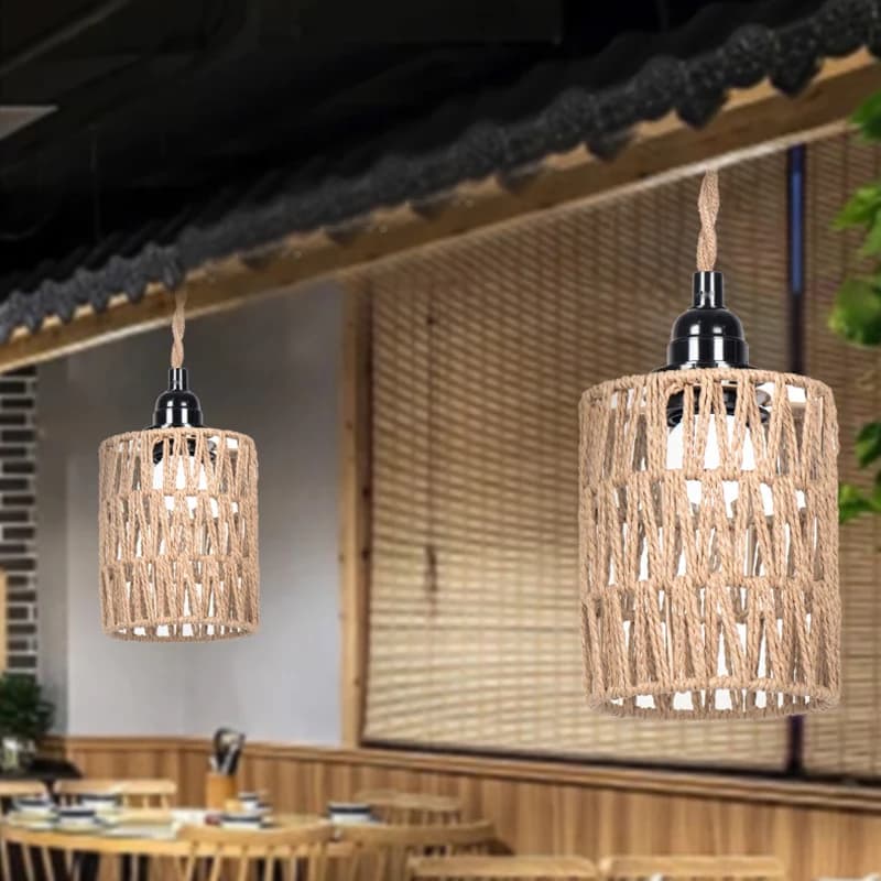 Lampada da soffitto per decorazioni per la casa intrecciata a mano in stile bohémien paralume in Rattan paralume a sospensione lampada a sospensione