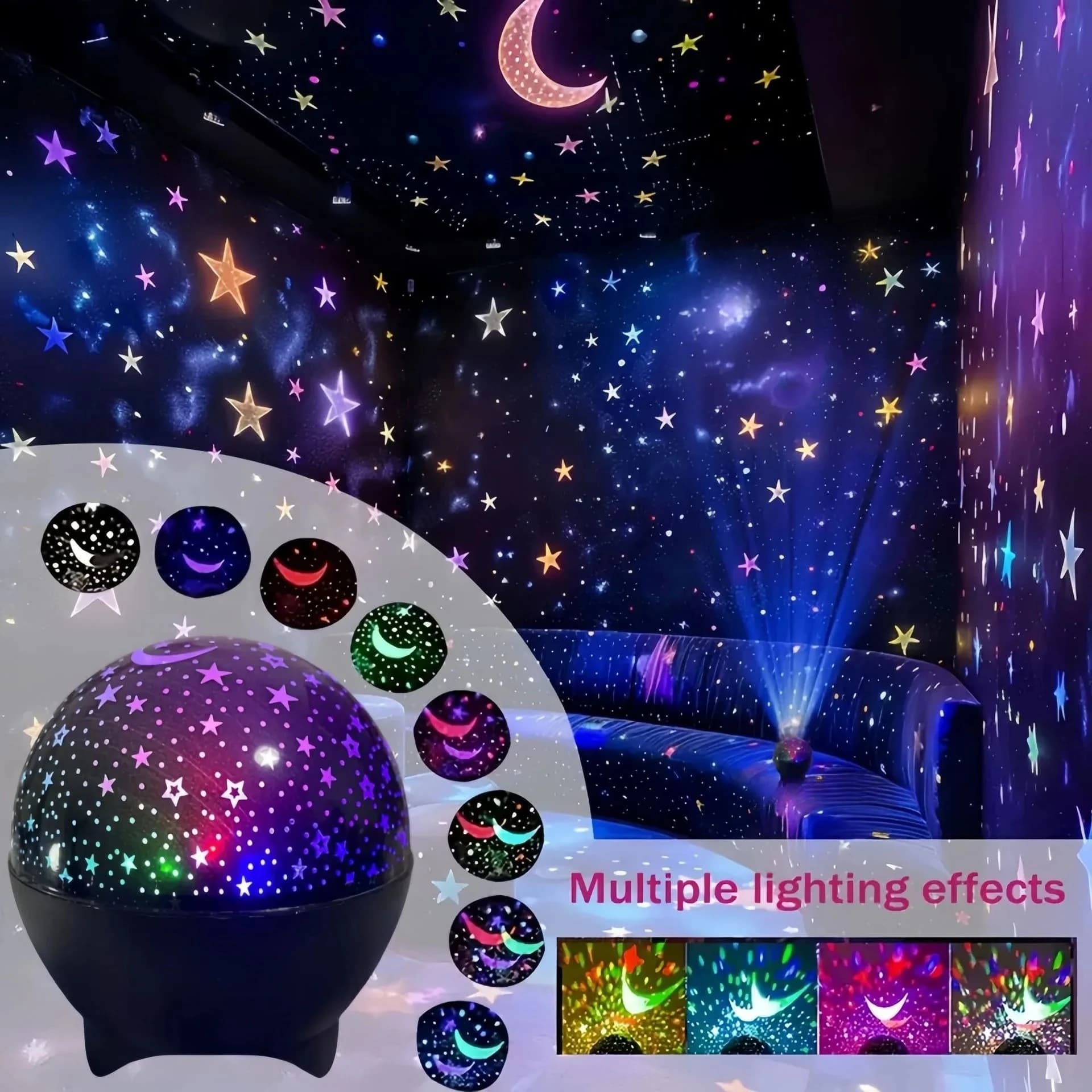 Lampada di Proiezione RGB LED, Luce Notturna Stellata, Alimentazione USB, Decorazione per Camera da Letto, Soggiorno, Feste, Luce d'Atmosfera, Regalo di Compleanno