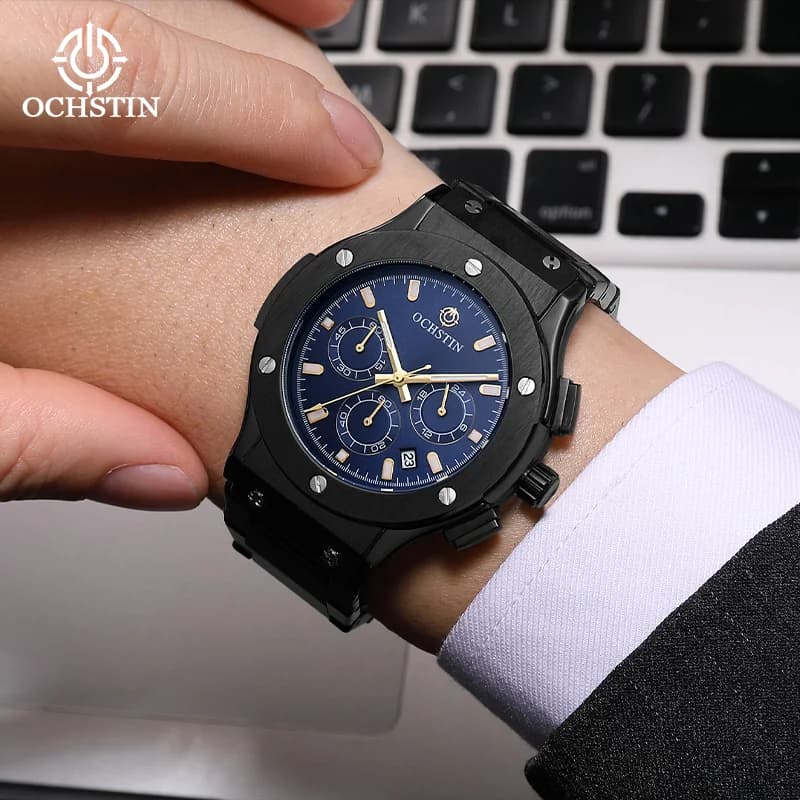 OCHSTIN Man Quartz Movement Stainless Steel Strap Wristwatch Male Waterproof Voyager Series Clock Luxury Classic Business Watch
