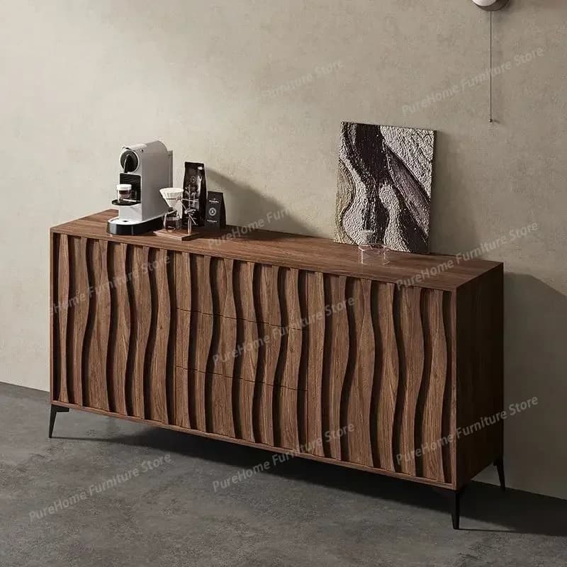 Credenza per Soggiorno con Gambe in Legno Massello, Mobile da Cucina con 2 Ante e 3 Ripiani