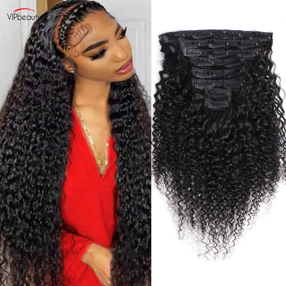 Alibele Capelli umani brasiliani neri naturali Testa piena Clip ricci crespi Clip per capelli umani nelle estensioni dei capelli Commercio all'ingrosso per le donne