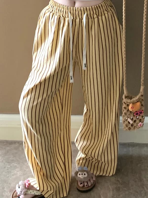 Comodi pantaloni da notte in cotone Cloud, pantaloni lunghi da donna, abbigliamento esterno a righe, abbigliamento per la casa, primavera estate, nuovo stile, righe gialle