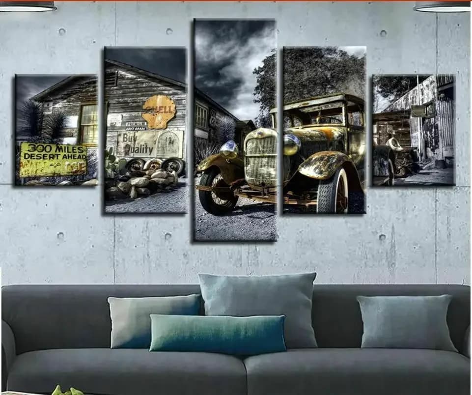 Ancient Hot Rod Vintage Cars 5 Pieces Image on Canvas Print Wall Art Canvas Painting Wall Decoration for Living Room Poster without Frame