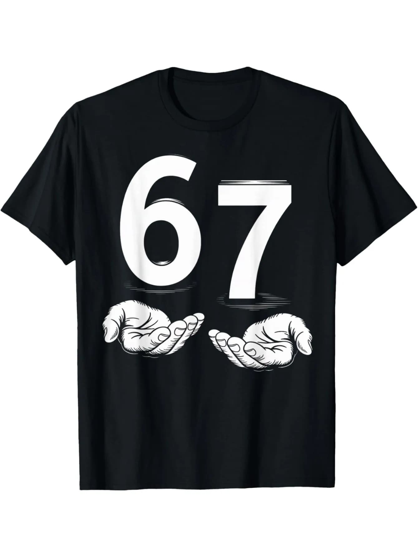 T-shirt grafica casual a maniche corte da uomo - T-shirt estiva girocollo con stampa numero 67 e mani per uomo, traspirante, da indossare tutti i giorni