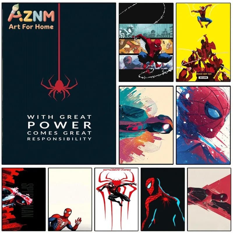 Spider Man With Great Power Quote Canvas Wall Art Superhero Print Collage For Teen Boys Bedroom Gaming Dorm Wall Decor Unframed