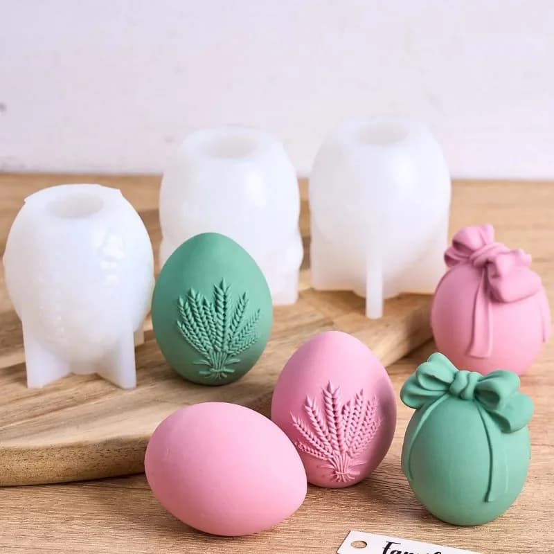 Stampo in Silicone 3D a Forma di Uovo con Fiocco per Candele, Candele Profumate, Sapone, Argilla, Gesso, Resina, Forniture per Artigianato e Decorazioni per la Casa