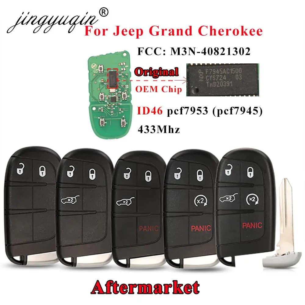 Jingyuqin Chiave telecomando intelligente 2/3/4/5 pulsanti M3N 40821302 Portachiavi 433 MHz per Jeep Grand Cherokee 2013-2020 ID46 pcf7945 7953 Portachiavi per auto