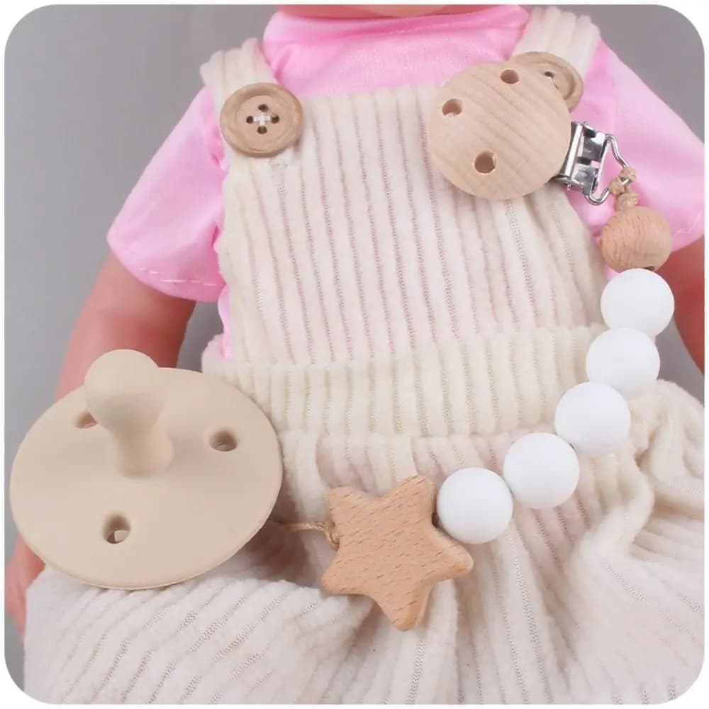 Clip per ciuccio Clip per porta ciuccio Porta ciuccio a stella Catena per ciuccio per bambini Clip per porta capezzoli in legno Cinghie per giocattoli per massaggiagengive per bambini