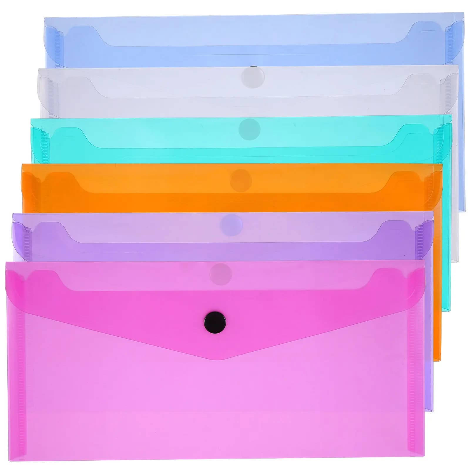 6 pezzi di buste portaoggetti in plastica, cartelle trasparenti per documenti, chiusura a scatto, leggere e facili da trasportare per file, documenti e altro.