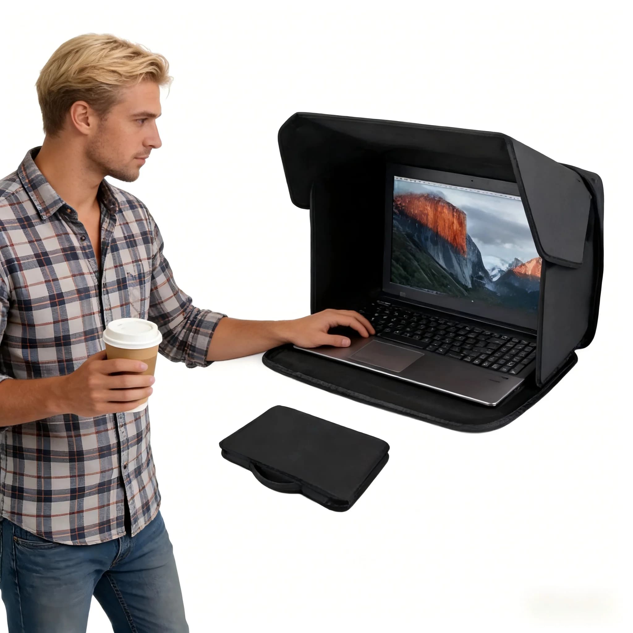 Parasole e Borsa 2 in 1 per Laptop 12-16 Pollici, Protezione Anti-Riflesso, Anti-UV, Isolamento Termico, Schermo Privacy, Riduttore di Riflessi per Esterni