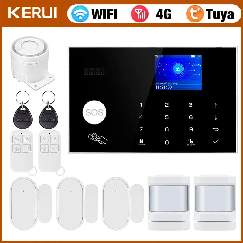 KERUI G34 Tuya Smart 4G WIFI Sistema di allarme per host di allarme di sicurezza domestica con display di temperatura e umidità Supporto Alexa