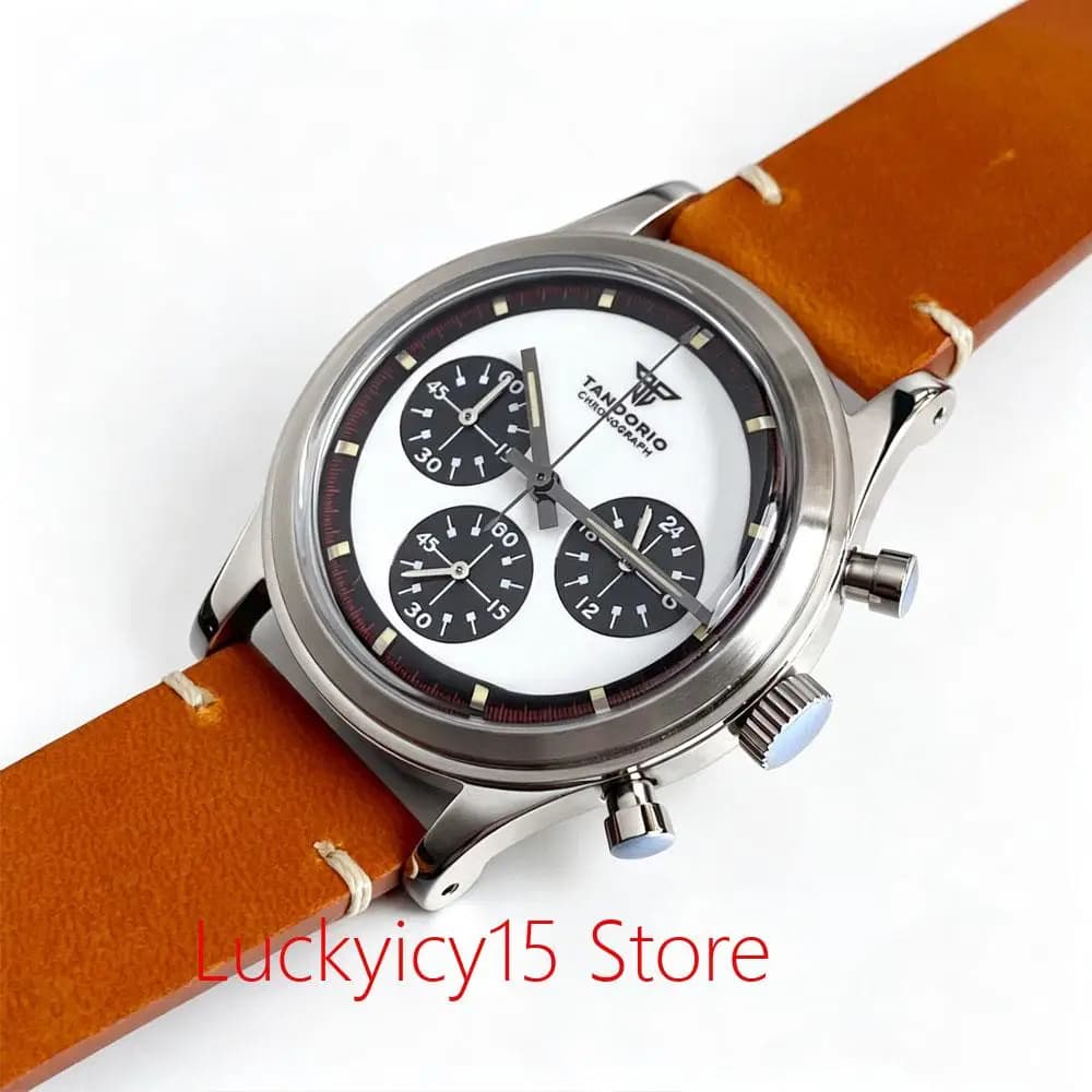 Orologi al Quarzo VK63 da 38mm per Uomo con Vetro Bombato, Cassa in Acciaio Inossidabile 316L, Orologio Cronografo Sportivo Tandorio