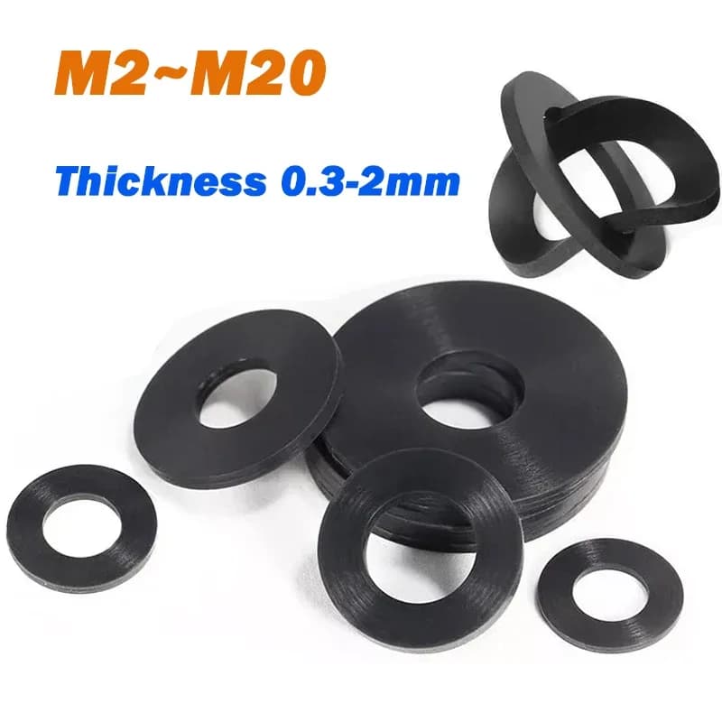 Guarnizione in Silicone Nera M2 M2.5 M2.7 M3 M4 M5 M6 M8 M10 M12 M16 M20, Anello di Tenuta Piatto in Gomma Siliconica